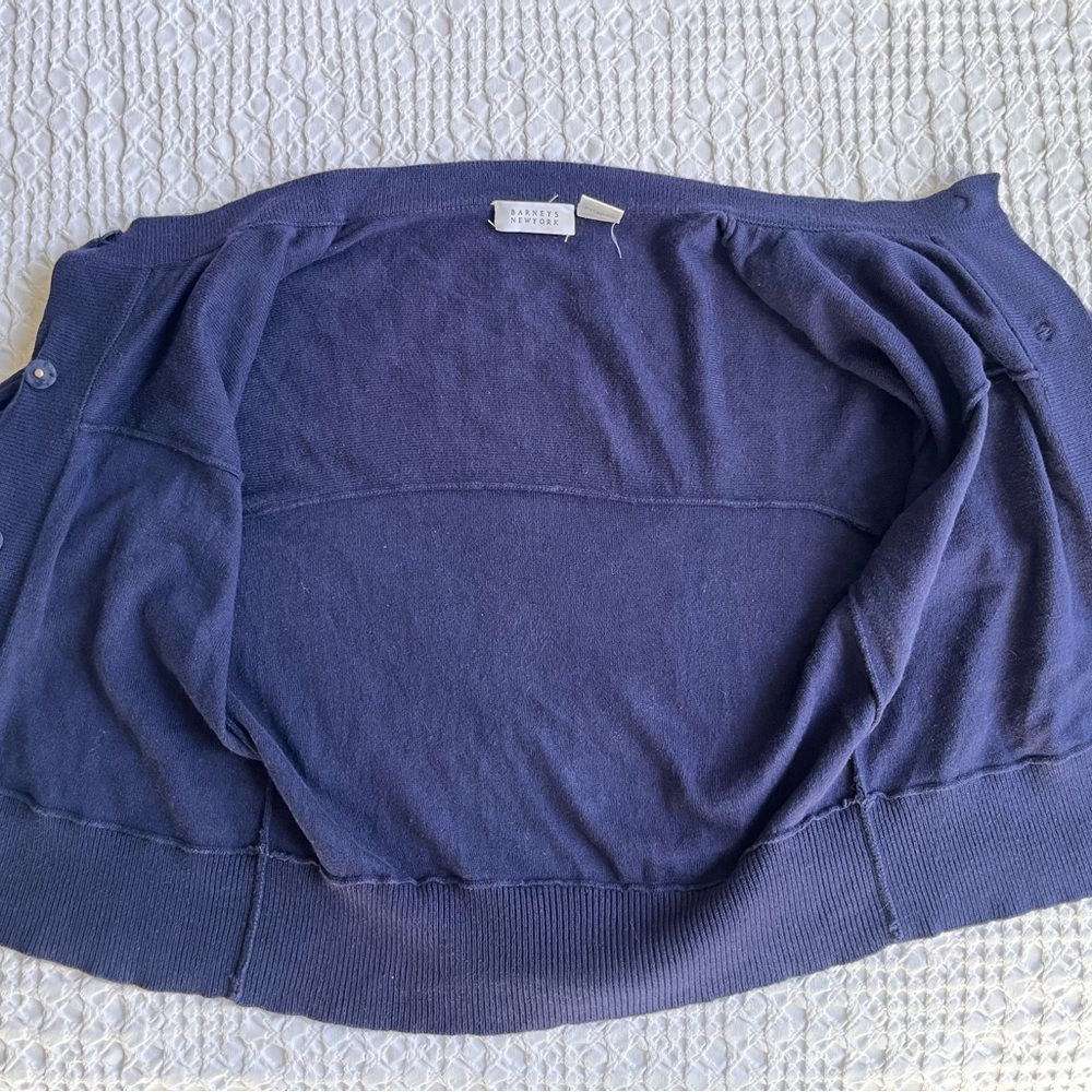 Barneys New York Navy Short-Sleeve Cardigan- cotton/cashmere, vintage - Picture 5 of 6